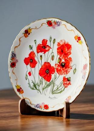 Винтажная коллекционная тарелка «field poppy» (маки), элитный фарфор, авторская роспись, позолото, английская