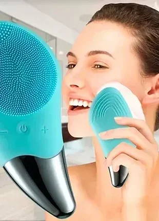 Электрическая силиконовая массажная щетка-массажер для очистки лица sonic facial brush br-020 бирюзовый