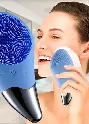 Электрическая силиконовая массажная щетка-массажер для очистки лица sonic facial brush br-020 синий