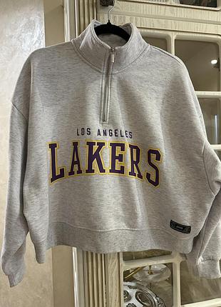 Світшот жіночий los angeles lakers укорочений на блискавці сірий
