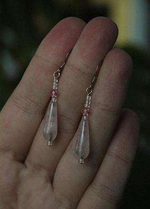 Серебро 925 розовый кварц нежные серьги