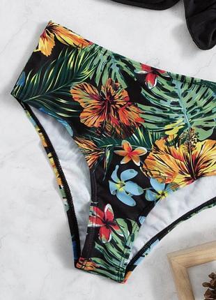 Р. 48-50/l-xl женские новые плавки от купальника с высокой талией и ярким тропическим принтом (листья пальм, цветы гибискуса и плюмерии)