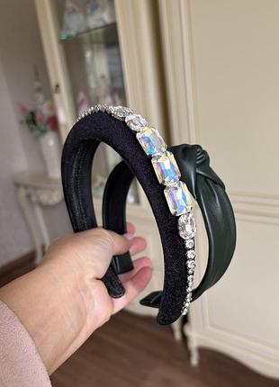 Шикарный велюровый ободок обруч с кристаллами!!!
