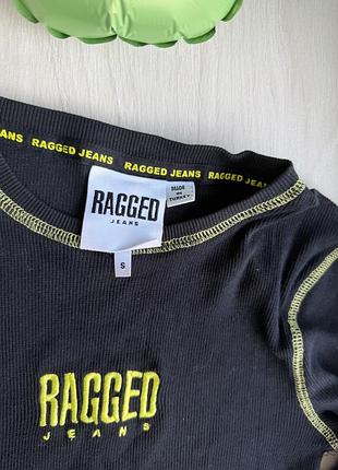 Коротка сукня жіноча ragged jeans лонгслів в рубчик, чорна з неоновим, розмір s