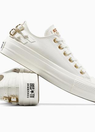Жіночі кеди converse chuck taylor all star lift на платформі з пряжкою, білі