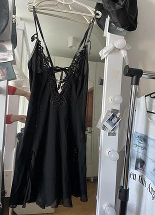 Брендовий жіночий пеньюар чорного кольору розмір м-l nbb lingerie