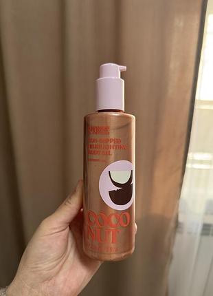 Олія для тіла victoria's secret pink sun-kissed highlighting body oil з кокосом та шимером