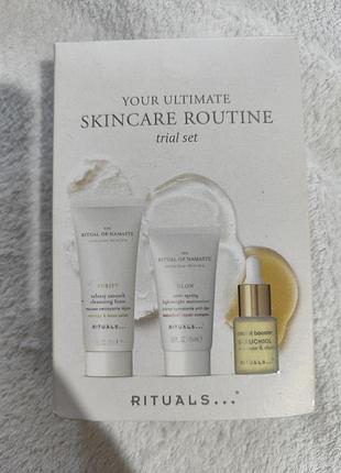 Набор по уходу за лицом rituals namaste пенка для умывания 30 мл + сыворотка bakuchiol natural booster 6.5 мл + дневной антивозрастной крем 15 мл