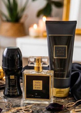 Подарунковий набір косметики та парфумерії для жінок avon little black dress 3в1 (парфум 50 мл, лосьйон 150 мл, дезодорант 50 мл)