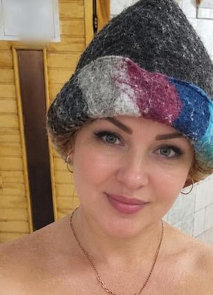 Валяна, лазнева, двостороння шапка, шапочка