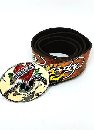 Ремінь ed hardy з принтом тигра та пряжкою love kills slowly