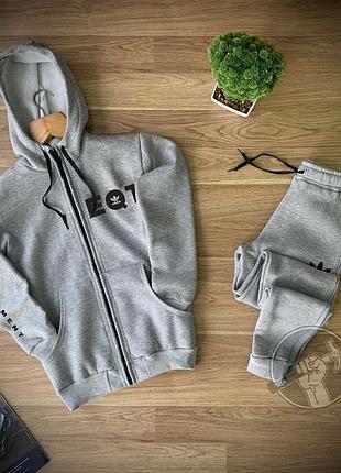 Топовий чоловічий спортивний костюм adidas з капюшоном сірий
