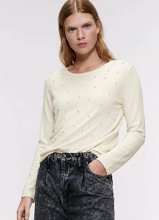 Трендовая женственная кофта пуловер с жемчужинами вискоза размер м zara