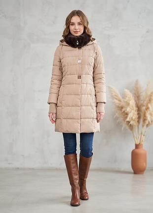 Зимняя удлиненная куртка женская visdeer бежевая