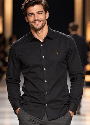 Сорочка чоловіча farah super slim fit чорна s бавовна