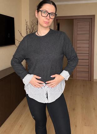 Жіночий джемпер h&m сірий з імітацією сорочки