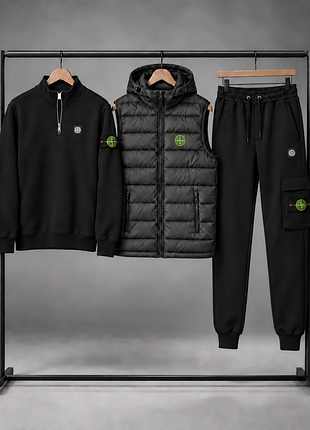 🔥чоловічий спортивний костюм stone island сірий (тринитка)🔥