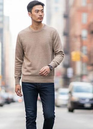 Uniqlo чоловічий вовняний светр 100% вовна бежевий меланж xs