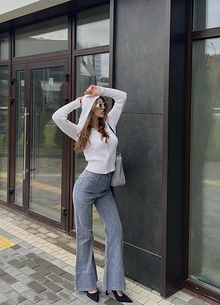 Дизайнерські джинси в смужку amapô jeans преміум ексклюзив розкльошені з високою посадкою
