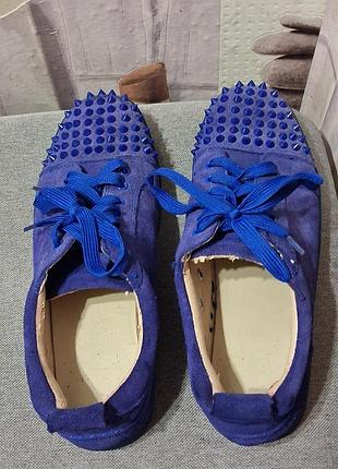 Сині  чоловічі замшеві  кеди christian louboutin louis junior spikes 40р.