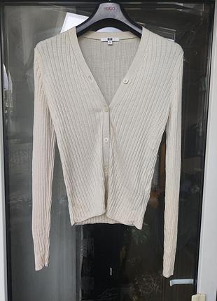 Шерстяной кардиган в рубчик uniqlo extra fine merino wool 100% шерсть размер m
