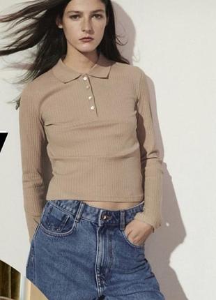 Жіночий лонгслів zara бежевий в рубчик розмір s