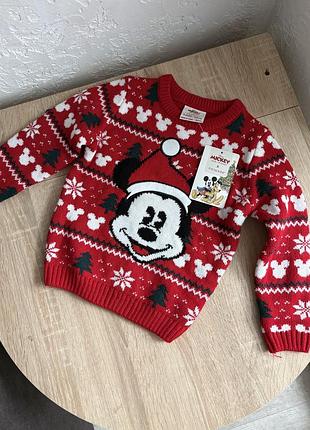 Світер  светр новорічний для хлопчика міккі маус з міккі маусом mickey mouse disney червоний светр різдвяний 104 розмір 3-4 роки новогодний свитер