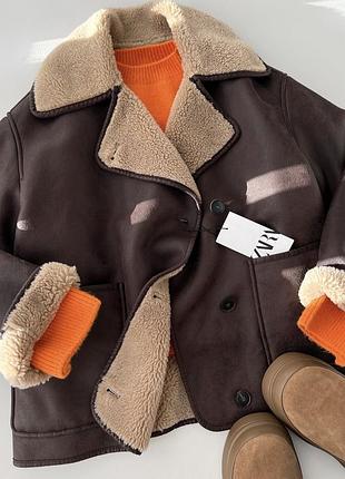 Дубленка дубленка авиатор куртка тедди замша zara s, m