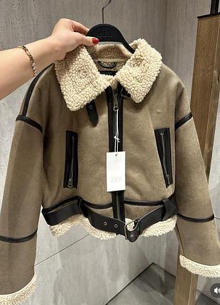 Дублянка куртка косуха авіатор тедді zara m