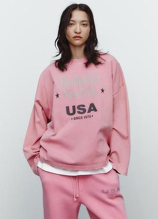 Zara жіночий бавовняний лонгслів з вареним ефектом оверсайз