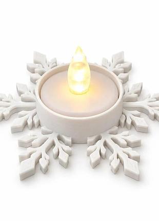 Подсвечник-снежинка для led-свечи, новогодний декор на стол, 9 см, белый матовый, 3d-печать