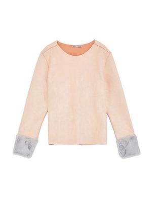 Замшева кофта / лонгслів zara з хутряними манжетами (розмір m)
