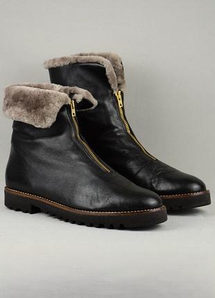 Viamercanti lined vibram преміум черевики ботильони жіночі зимові шкіра хутро овчина цигейка чорні з блискавкою 41 р/27 см santoni bogner