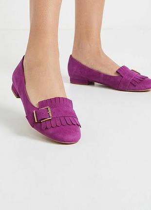 Яскраві замшеві лофери / балетки topshop з бахромою та пряжками розмір 38