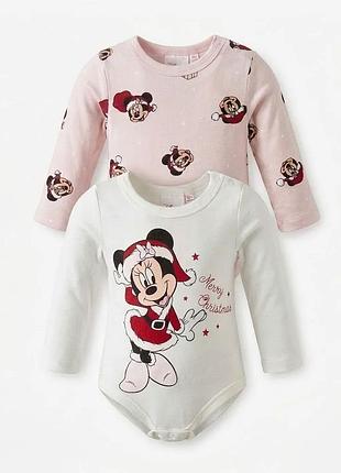 Дитячі новорічні боді disney 62 см (набір із 2 штук, бавовна) мінні маус