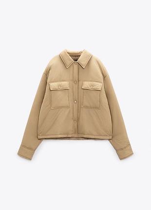 Жіноча куртка zara сорочкового крою бежева xs