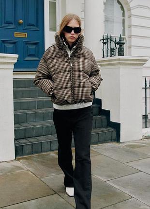 Жіноча коротка пухова куртка пуховик сьобаний анорак zara