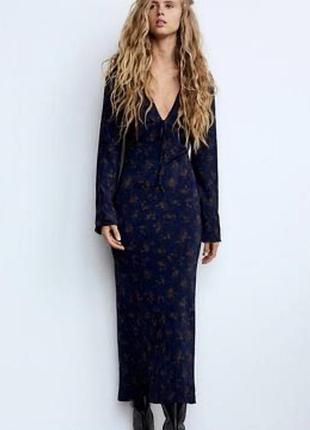 Сукня міді жіноча zara з квітковим принтом