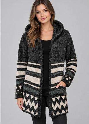 Теплый, вязаный кардиган, пальто  с капюшоном шерсть, альпака fb sister knitwear