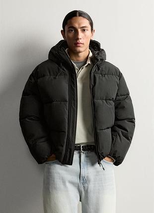 Чоловіча пухова куртка пуховик з капюшоном zara