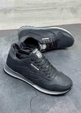 Чоловічі кросівки reebok зимові шкіряні нові чорні утеплені на хутрі рібок якість люкс 40,41,42,43,44,45.
