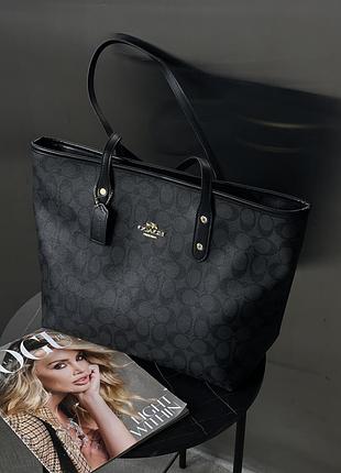 Сумка женская шоппер coach черная большая шопер коуч