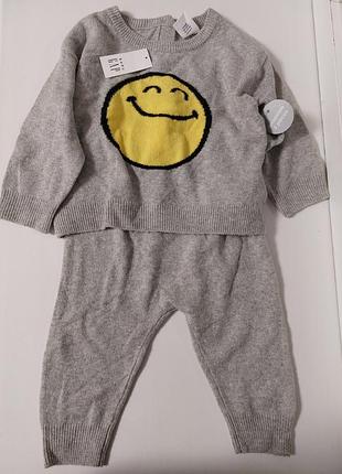 Теплий брендовий комплект із м'якого трикотажу gap × smiley world™ на 6-12м зріст 70см