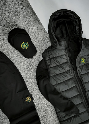 🔥чоловічий спортивний костюм stone island + жилетка (3 в 1)🔥