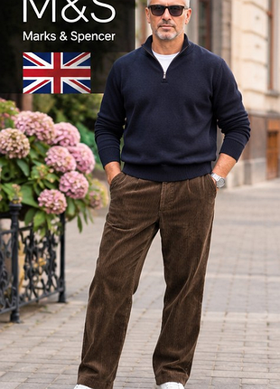 Мужские вельветовые брюки m&amp;s marks &amp; spencer l 50 - коричневые, классические, regular fit, w35
