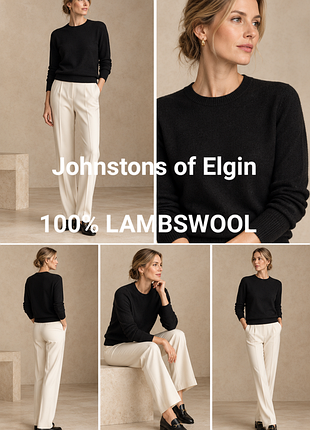 Базовий черний светр унісекс johnstons of elgin виготовлений зі 100% вовни ягняти (100% lambswool) та вироблений у шотландії (made in scotland).