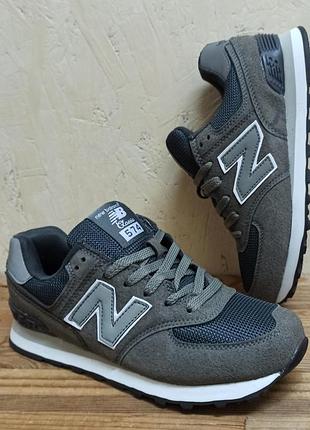New balance 574 кроссовки женские модные брендовые серые демисезон нубук/текстиль