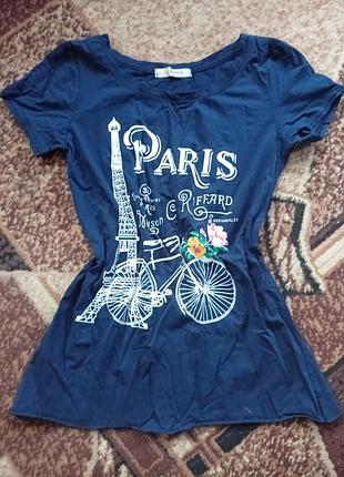 Жіноча футболка синя з принтом paris