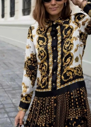 Жіноча сукня-сорочка zara з плісированою спідницею та принтом, розмір м