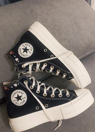 Кеди converse all star  lift platform high embroidered floral